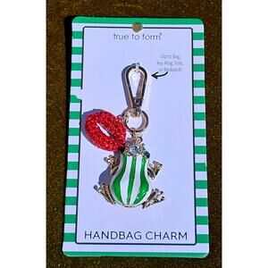 💋NIP True To Form Frog Prince Handbag Charm Rhinestone Red Lips Keychain